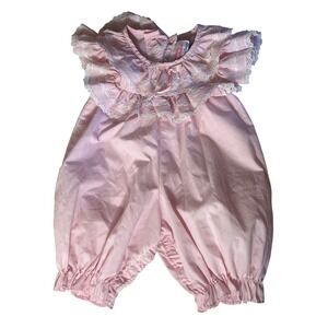 Martha's Miniatures Pink Lace Ruffle Baby Romper Bubble Outfit Size 24 Months